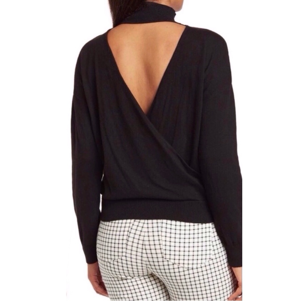 Sanctuary Chelsea Cut Out Faux Wrap Surplice Back Mockneck Black Sweater Small